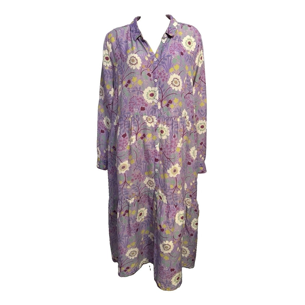 Gudrun Sjoden Garden Floral Shirt Dress XL Pockets Linen Blend Flower Child Boho
